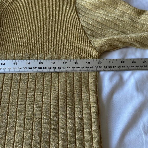 Fairset Petite Vintage Golden Metallic Ribbed Button Up V-Neck Sweater Size LP - Picture 10 of 15